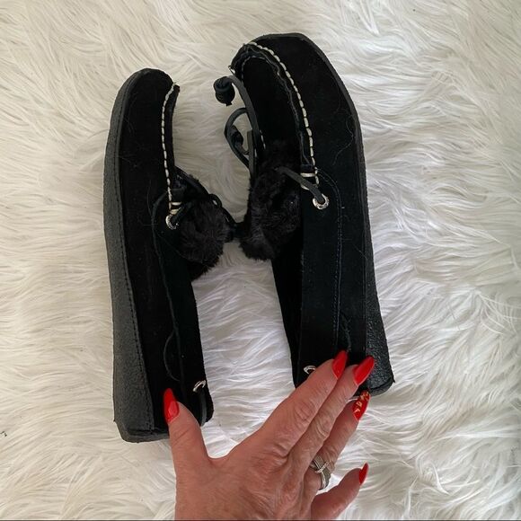 NEW Sperry Top Sider Black Leather fur Moccasins 8 - Picture 5 of 7